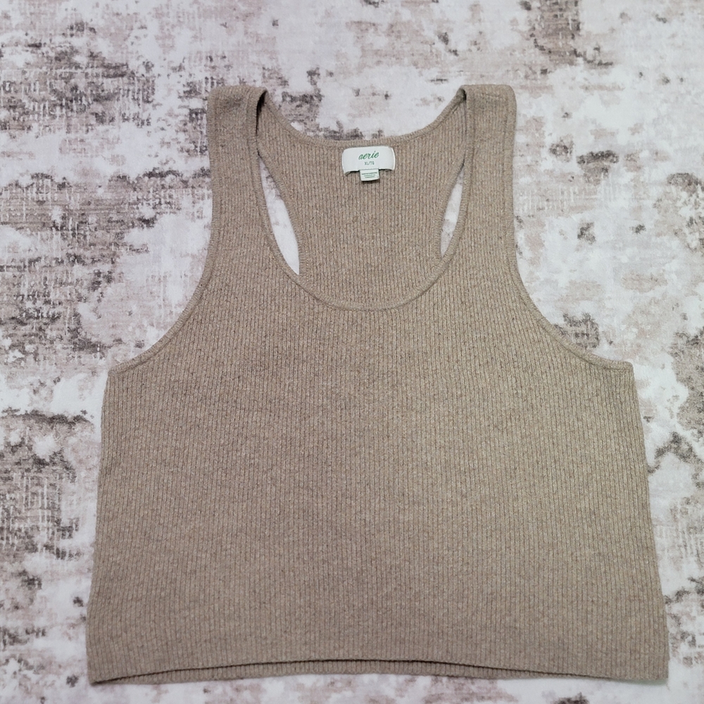 Aerie‎ Ribbed Cropped Tank Top XL Beige Oat Neutral Sleeveless Womens